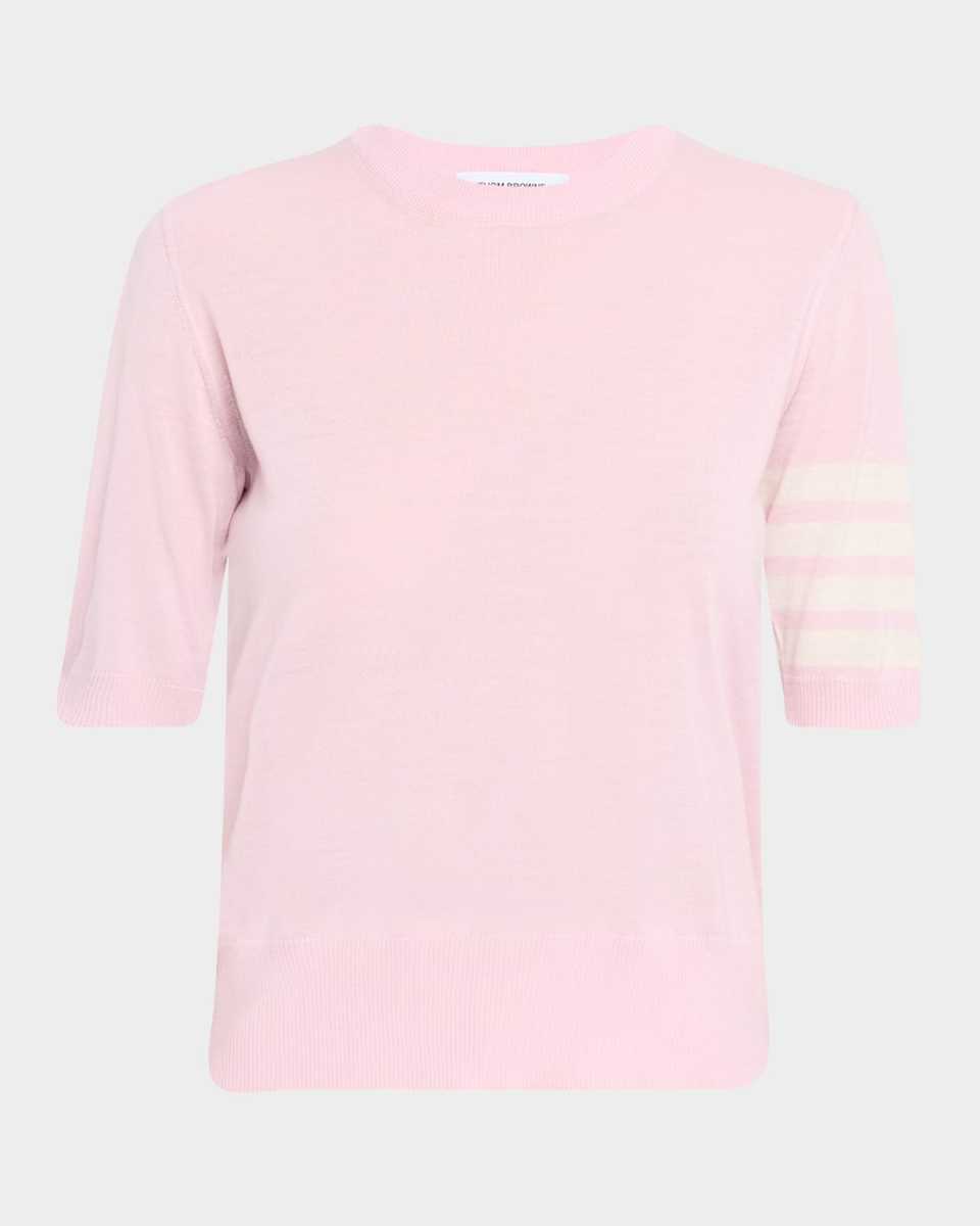 Merino Wool Jersey Stitch 4-Bar Short-Sleeve Sweater